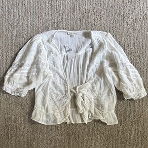 AEO White Lace Tie-Front Blouse